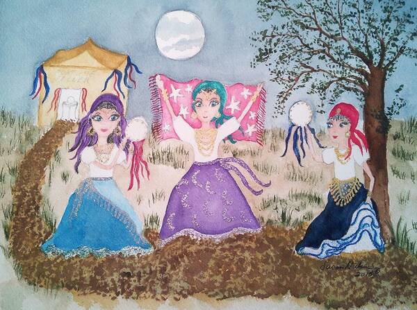 Whimsical Gypsies Poster featuring the painting Gypsies under the moon by Susan Nielsen