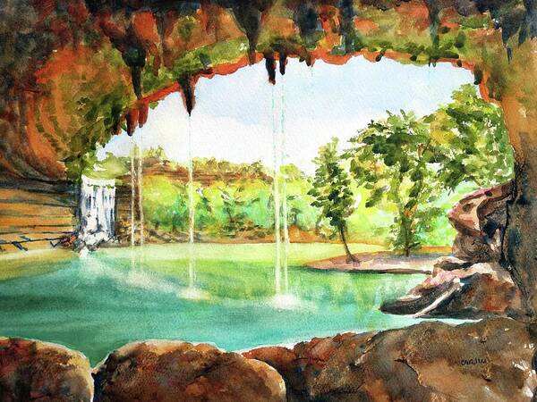 Hamilton Pool Poster featuring the painting Hamilton Pool Texas by Carlin Blahnik CarlinArtWatercolor