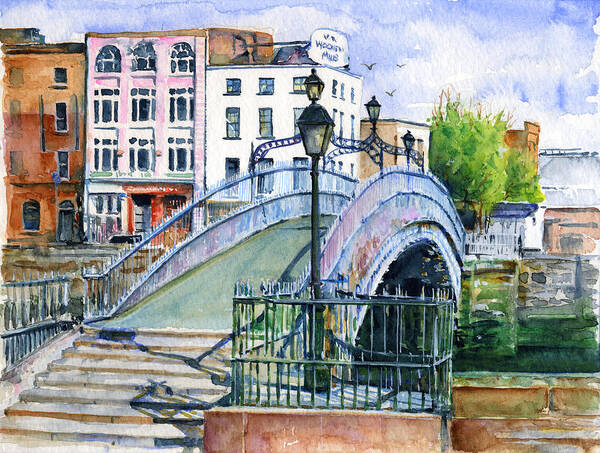 H'penny Poster featuring the painting Ha'penny Bridge Dublin by John D Benson