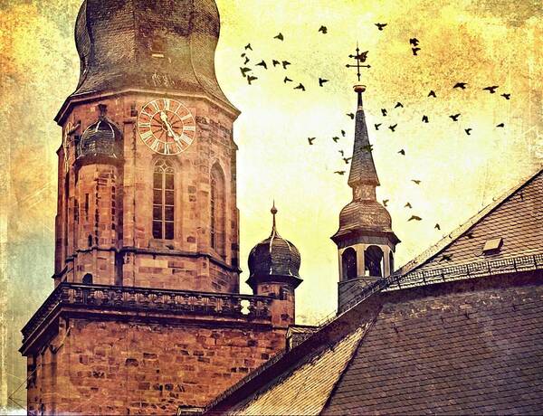 Heidelberg Poster featuring the mixed media Heidelberg Church Of The Holy Spirit tower - digital by Tatiana Travelways