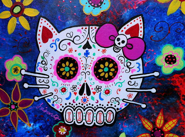 Kitty Poster featuring the painting Kitty Day Of The Dead #1 by Pristine Cartera Turkus