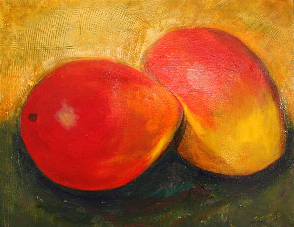 Mangos Poster featuring the painting Here We Mango Again by Gitta Brewster