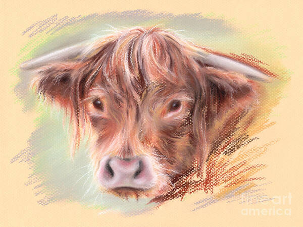 Farm Animal Poster featuring the pastel Highland Cow Pastel by MM Anderson