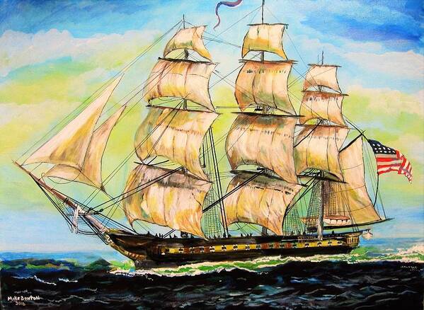 Historic Battle Ship Poster featuring the painting Historic Frigate United States by Mike Benton