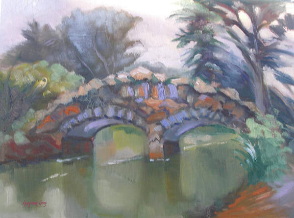 Painted En Plein Air In Golden Gate Park Poster featuring the painting Historic Stone Footbridge from Path by Suzanne Giuriati Cerny