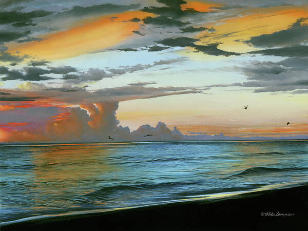 Sunset Poster featuring the painting Holmes Beach by Mike Brown