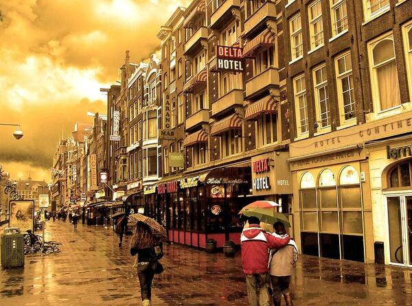 Amsterdam Poster featuring the photograph Hotel Row -- Amsterdam in November SEPIA by Mark Sellers