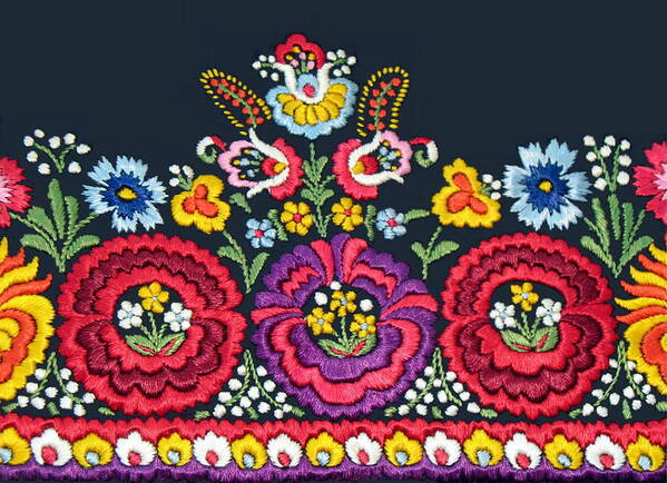 Matyo Embroidery Poster featuring the photograph Hungarian Magyar Matyo Folk Embroidery Detail by Andrea Lazar