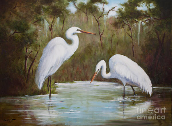 Egrets Poster featuring the painting Hunting for Prey by Glenda Cason