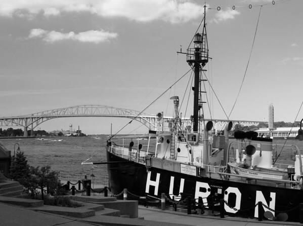 Huron Poster featuring the photograph Huron Light and Bridge by Mary Bedy
