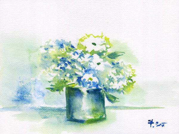 Blue Hydrangeas Poster featuring the painting Hydrangeas by Frank Bright