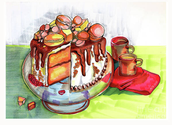 Dessert Poster featuring the drawing Illustration Of Winter Party Cake by Ariadna De Raadt