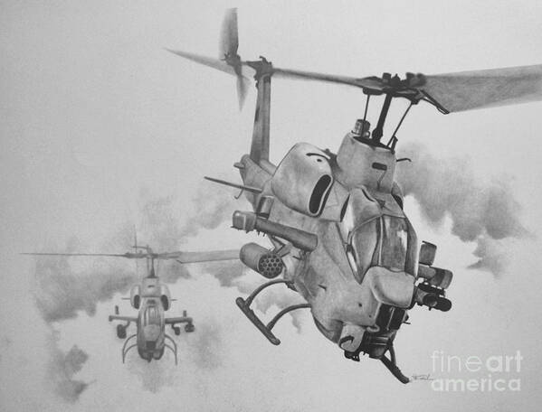 Ah-1w Poster featuring the drawing In From the West by Stephen Roberson