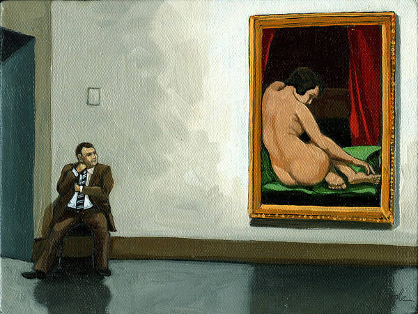 Man Poster featuring the painting In the Moment - figurative oil painting by Linda Apple