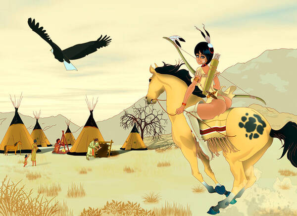 Horse Poster featuring the painting Indian On Horse by Lynn Rider