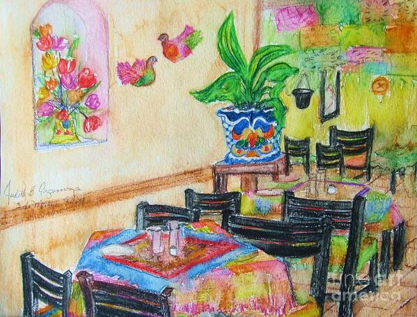 Watercolor Poster featuring the painting Indoor Cafe - GIFTED by Judith Espinoza