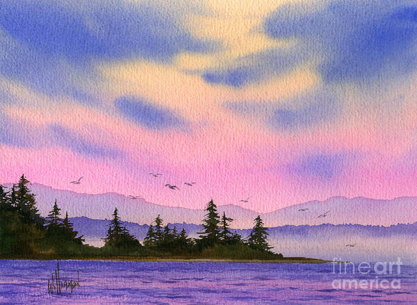 Watercolor Poster featuring the painting Inland Sea Sunset by James Williamson