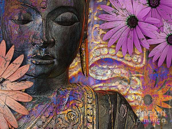 Buddha Poster featuring the mixed media Jewels of Wisdom - Buddha Floral Artwork by Christopher Beikmann
