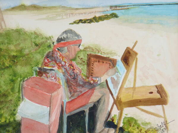 Painter Poster featuring the painting Julia Painting at Boynton Inlet Beach by Donna Walsh