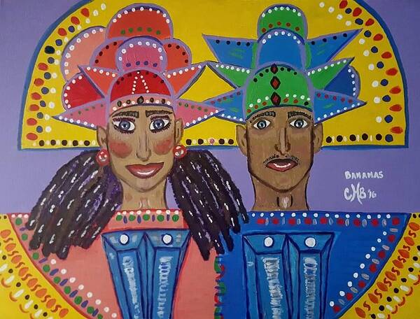 Bahamas - Junkanoo Festival Poster featuring the painting Junkanoo Cowbell Shakers by Chiquita Bowleg