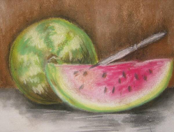 Still Life Poster featuring the drawing Just Watermelon by Leslie Manley