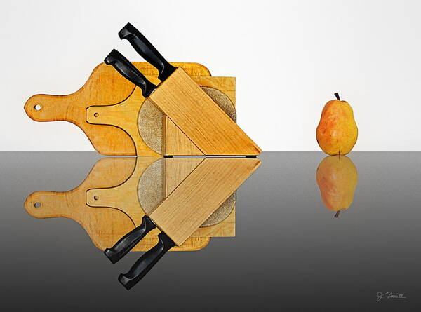 Kitchen Poster featuring the photograph Knife Block, Cutting Boards and Pear by Joe Bonita
