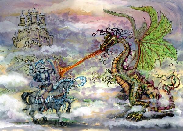 Knight Poster featuring the painting Knights n Dragons by Kevin Middleton
