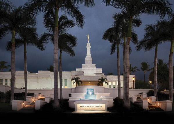 Kona Hawaii Temple Poster featuring the photograph Kona Hawaii Temple-Night by Denise Bird