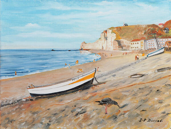 Plage Poster featuring the painting La Plage A Etretat - France by Jean-Pierre Ducondi