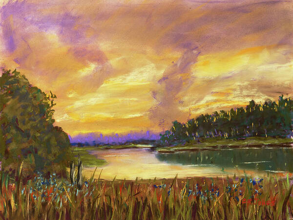 Sunset Poster featuring the painting Lake Sunset - Pastel Painting by Barry Jones