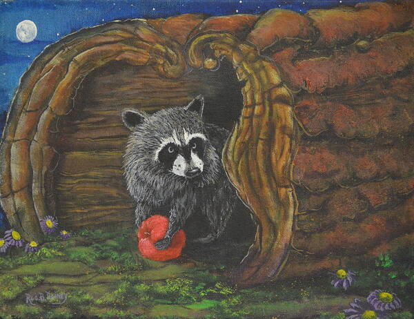 Raccoon Poster featuring the painting Laying Low by Rod B Rainey