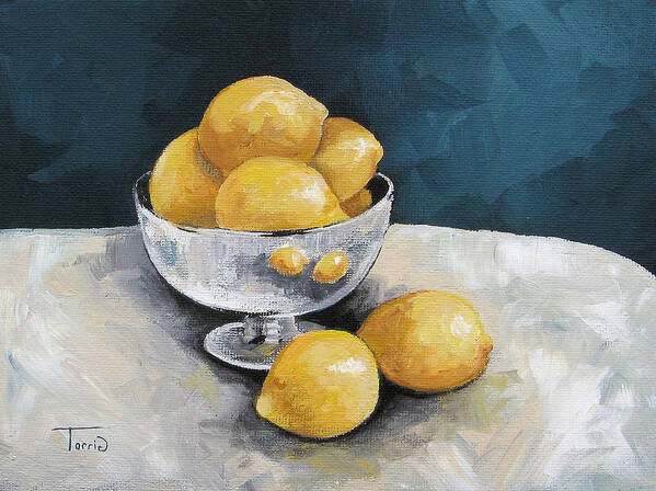 Lemons Poster featuring the painting Lemons with Silver by Torrie Smiley