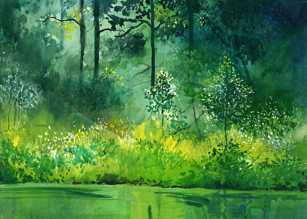 Water Poster featuring the painting Light N Greens by Anil Nene