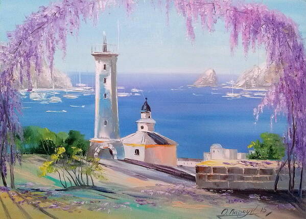 Lighthouse Oil Painting On Canvas On Cardboard Poster featuring the painting Lighthouse by Olha Darchuk
