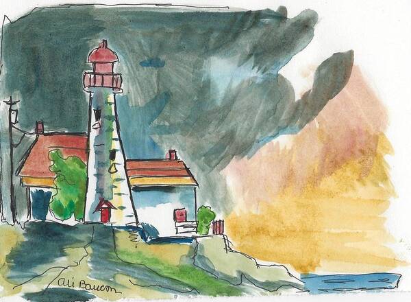 Watercolor Poster featuring the painting Lighthouse on the Hill Part Deux by Ali Baucom