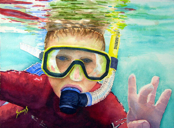 Diver Poster featuring the painting Little Diver by Sam Sidders