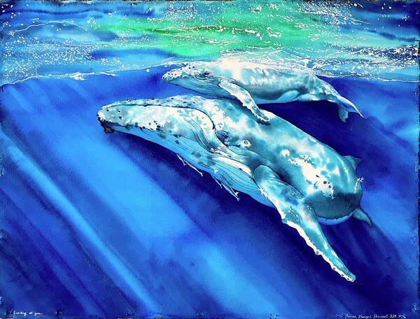 Whales Poster featuring the painting Looking at you. by Xavier Francois Hussenet