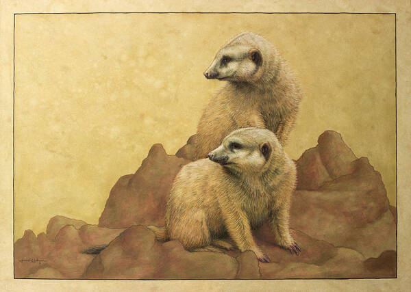 Meerkats Poster featuring the painting Lookouts by James W Johnson