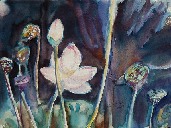 Watercolor Poster featuring the painting Lotus Study II by Xueling Zou