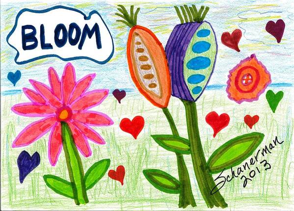 Drawing Poster featuring the drawing Love in Bloom by Susan Schanerman