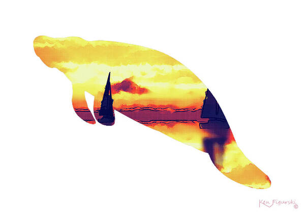  Home Poster featuring the mixed media Manatee Silhouette Art by Ken Figurski