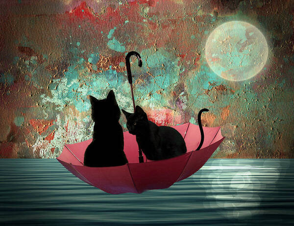 Cat Poster featuring the digital art Midnight love 2 by Rumiana Nikolova