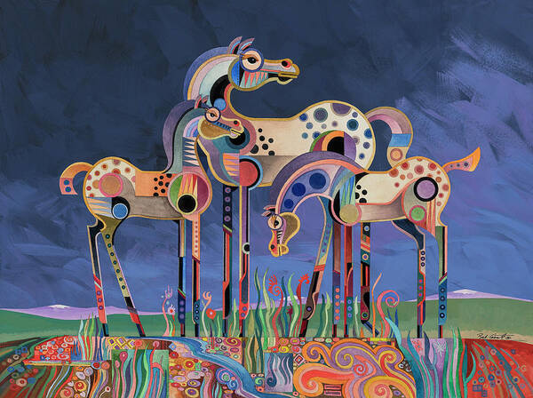 Abstract Art Poster featuring the painting Mom and Foals by Bob Coonts