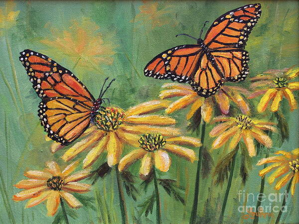 Monarch Butterflies Poster featuring the painting Monarch Butterflies by Lou Ann Bagnall