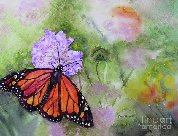 Monarch Butterfly Poster featuring the painting Monarch Butterfly by Bonnie Rinier