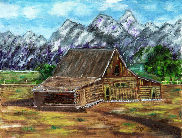 Old Barn Poster featuring the painting Montana Barn by Lucille Valentino