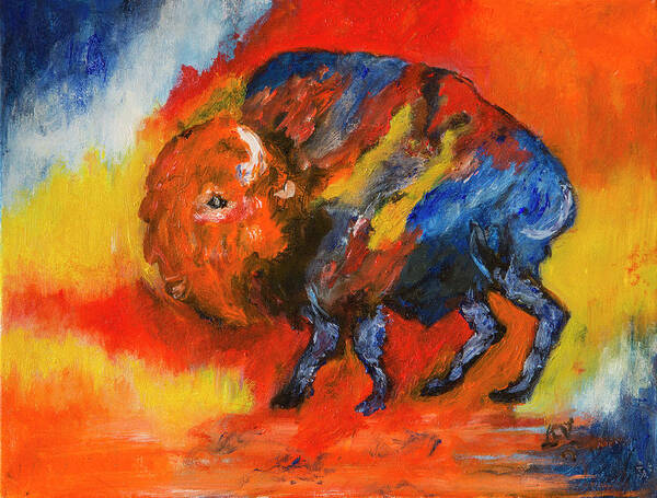 Montana Bison Poster featuring the painting Montana Bison by Lucille Valentino