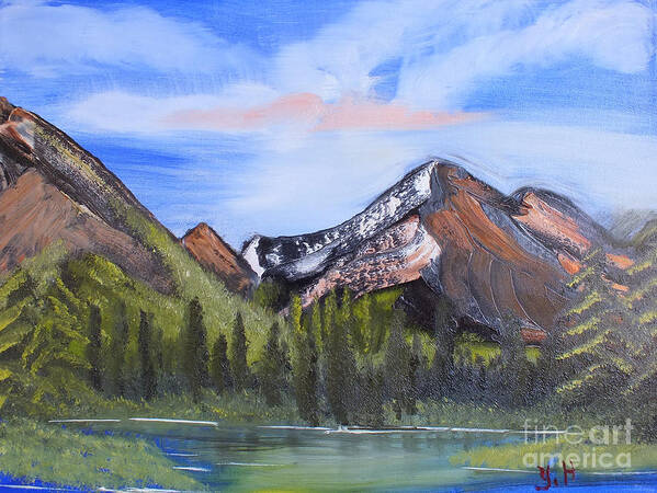 Mountain Poster featuring the digital art Mountain lake. by Yenni Harrison