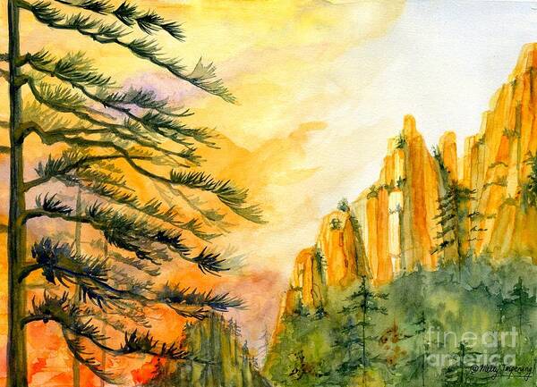 Mountain Sunset Poster featuring the painting Mountain Sunset by Melly Terpening