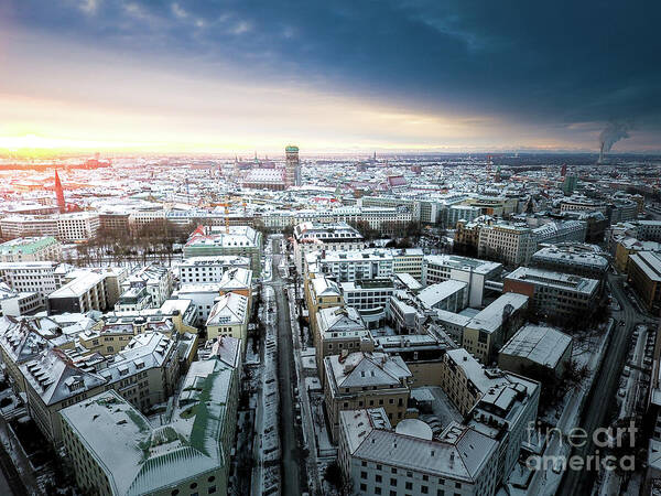 Bavaria Poster featuring the photograph Munich - Sunrise at a winter day by Hannes Cmarits